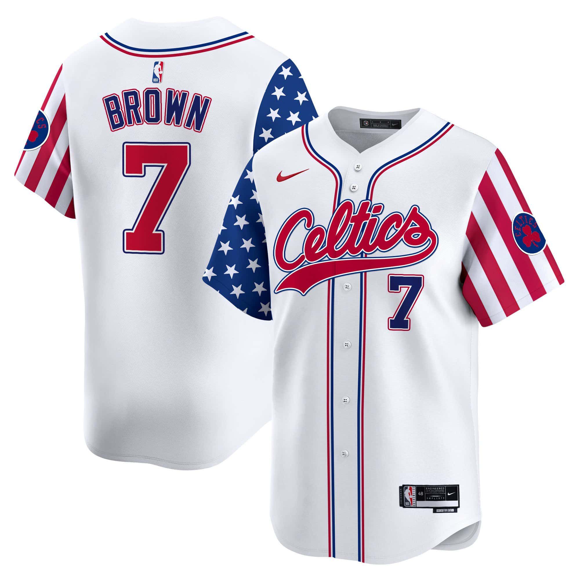 Men Boston Celtics #7 Brown White 2024 Nike Independence Day Baseball NBA Jersey->->NBA Jersey